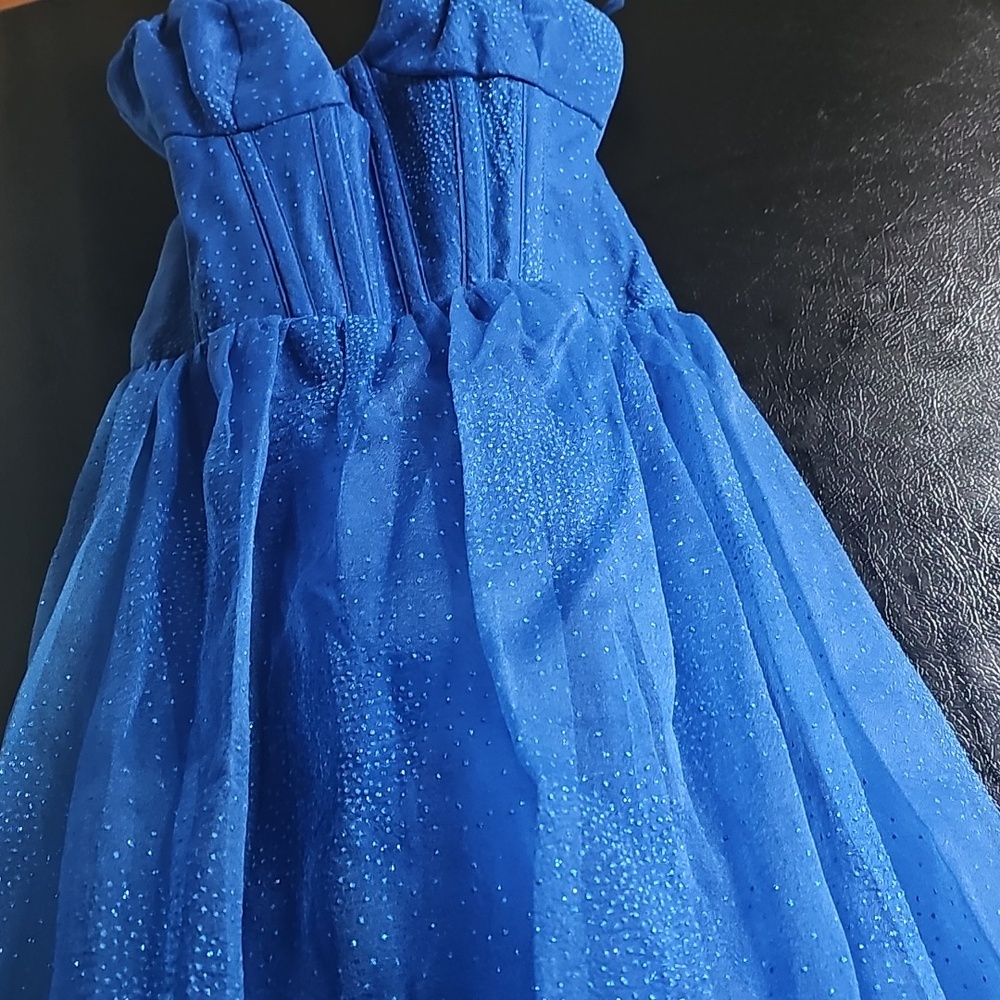 David's Bridal Blue Sparkly Ball Gown New With Tags